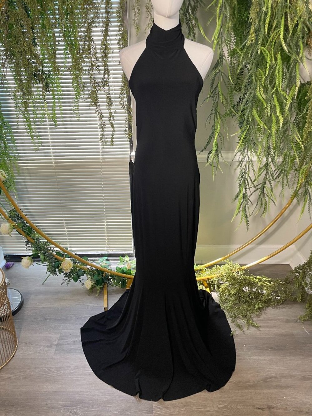 Norma Kamali | Halter Turtle Fishtail Gown in Black